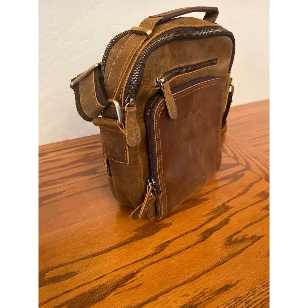 Jack&Chris Leather Messenger Bag for Men Man Purse Crossbody Bag